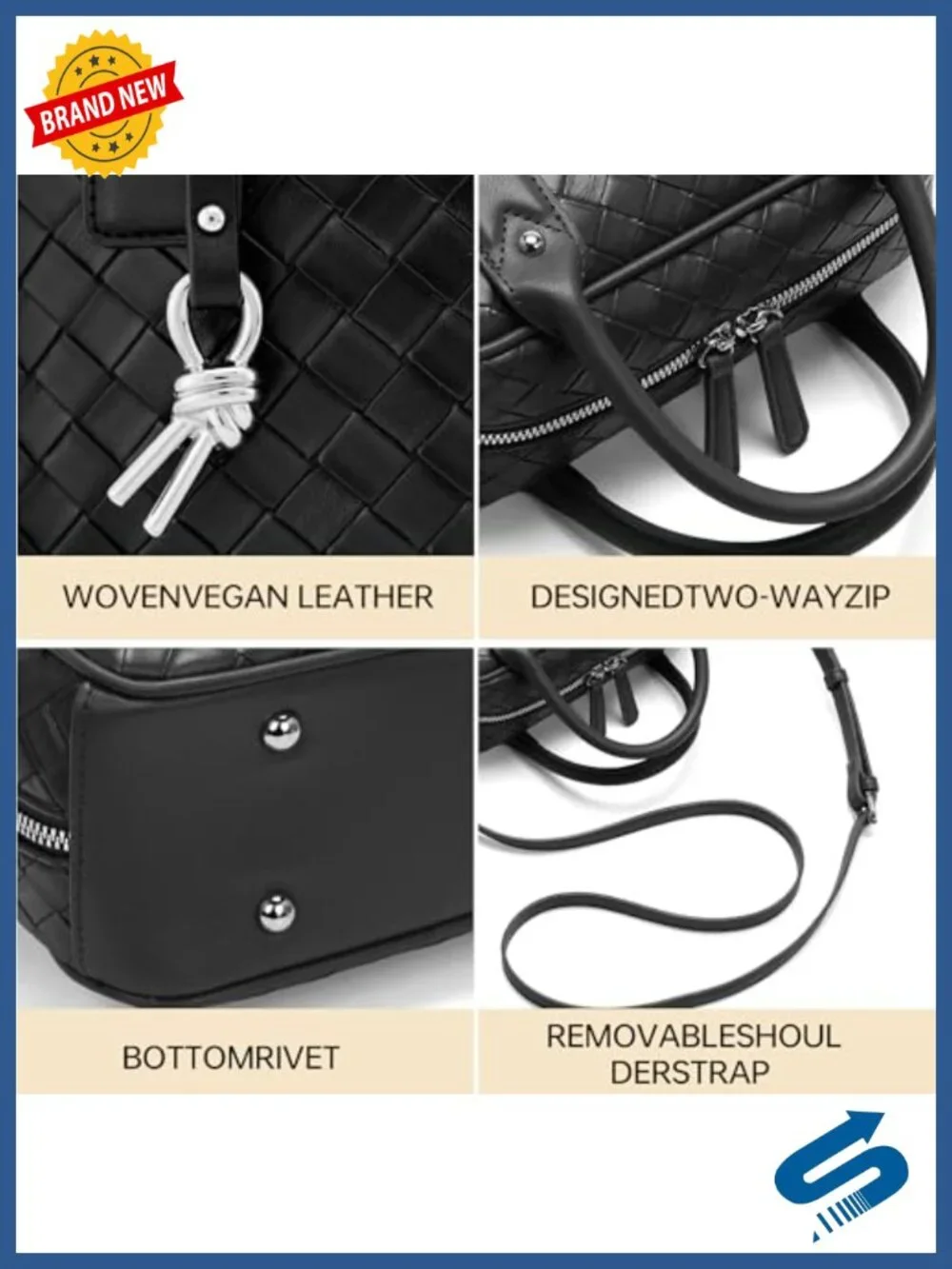 Handmade Woven Top Handle Crossbody Bag Faux Leather Satchel